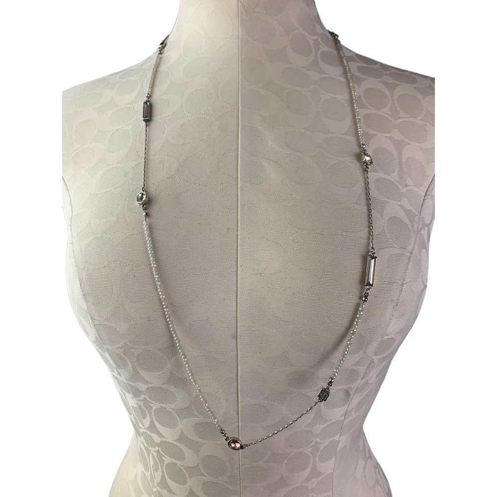 Loft 36" Strand String Necklace Off White Crystal Beads Green Yellow Inlays with